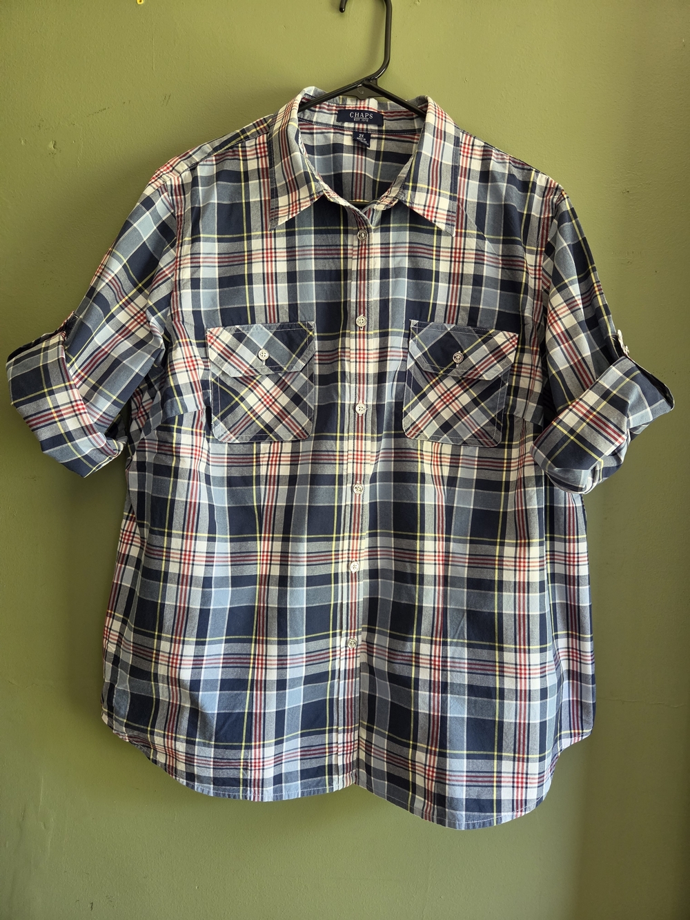 Chaps Women's Blue Plaid Button-Up Shirt - Picture 2 of 7